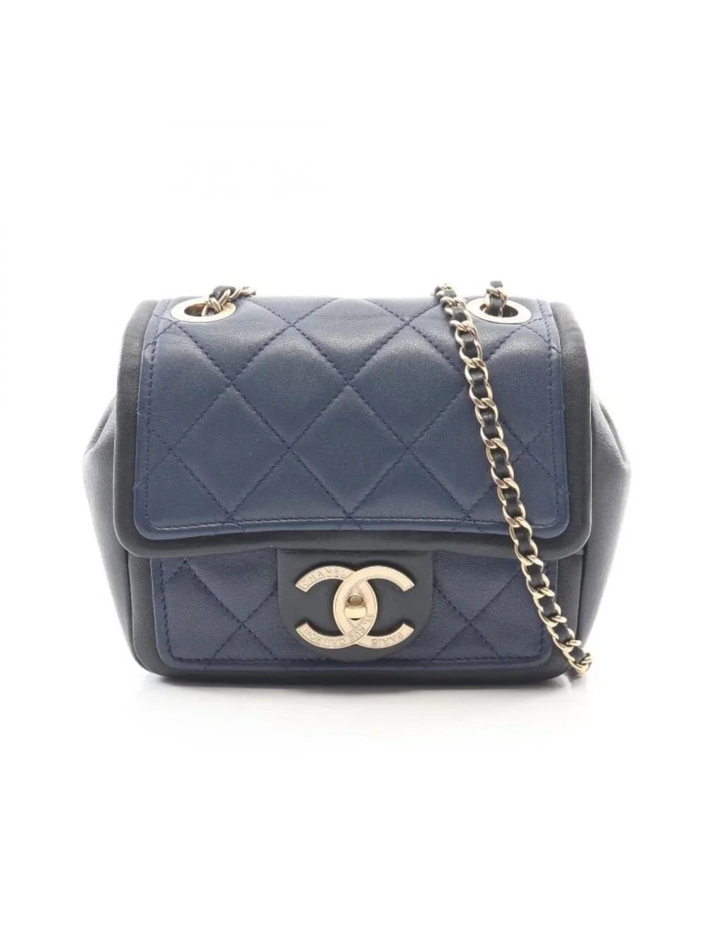 Chanel Shoulder Bag Mini Quilted Navy Blue Lambskin Mini Chain